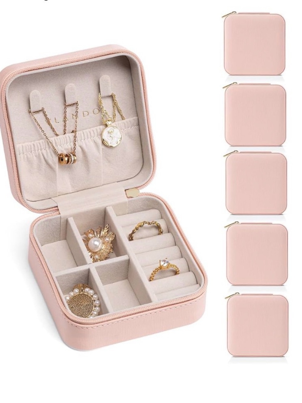 Nw/oT - Vlando Portable Pink Travel Jewelry Case with Zipper Closure
